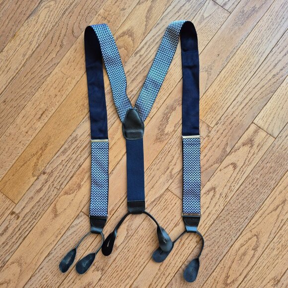 Classic Chevron Suspenders Men's Braces Y back Blue White - Picture 8 of 14